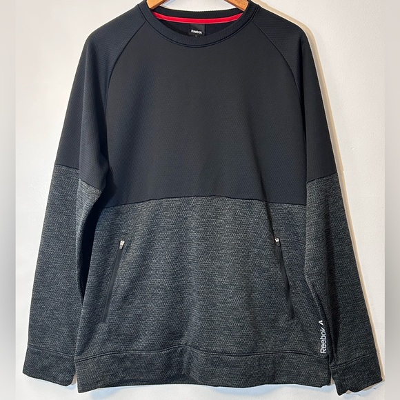 Reebok Speedwick Men's Lg Sweatshirt Double Zippered Kangaroo‎ Pocket Black/Gray - Picture 1 of 8